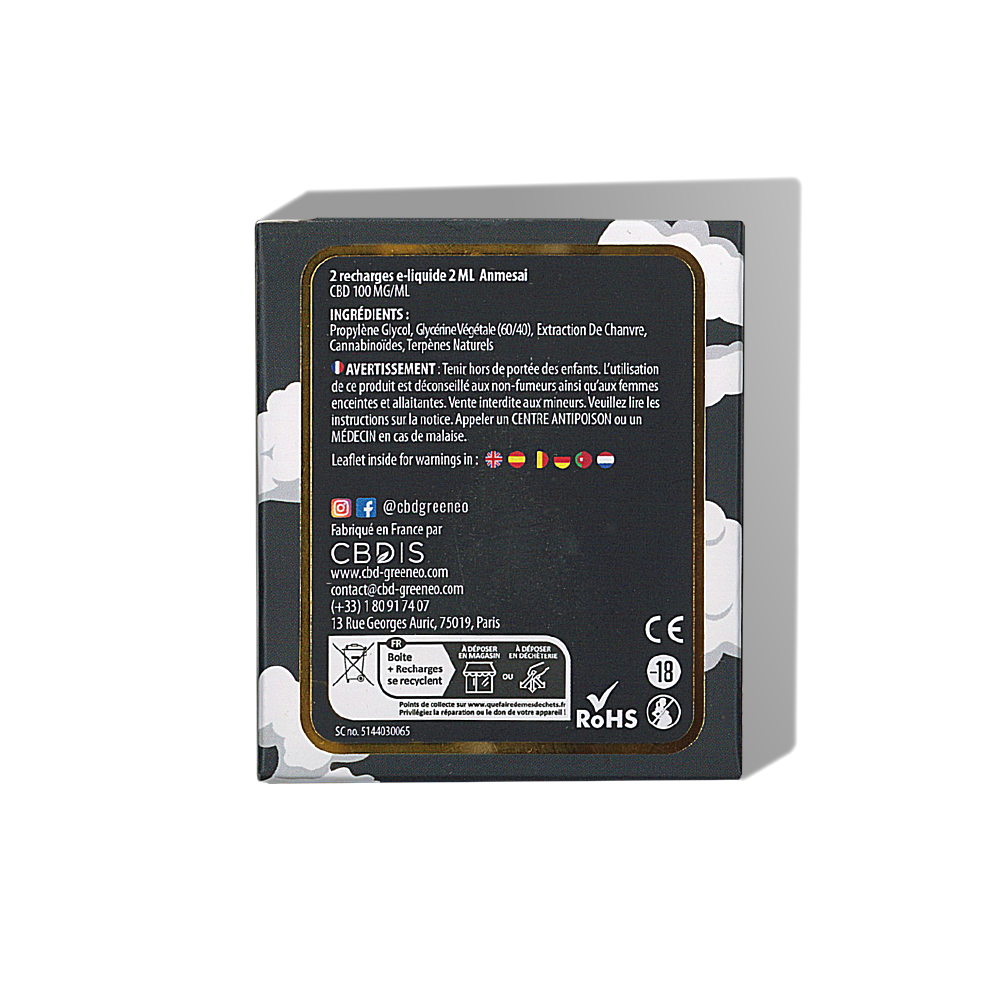 Cartouche e-liquide CBD 10% Anmesai - 2 pcs sans nicotine
