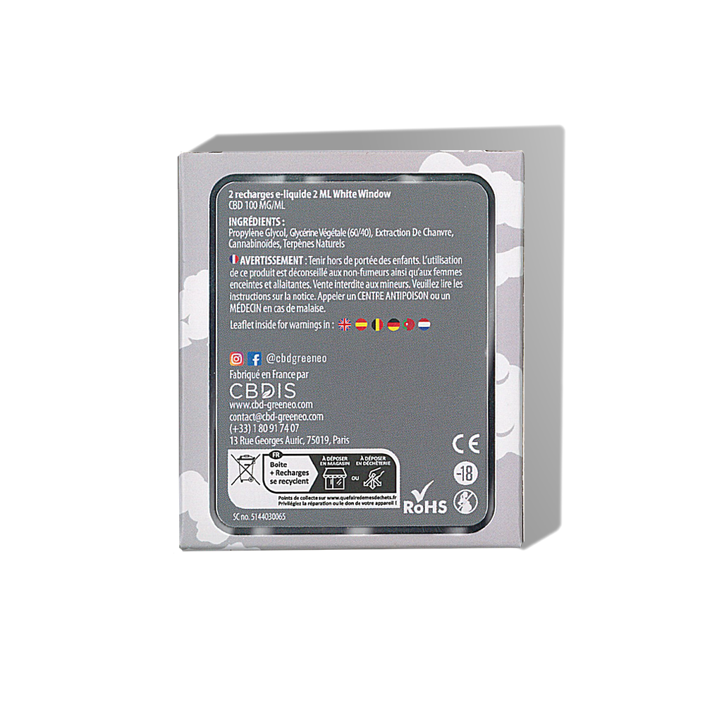 Cartouche e-liquide CBD 10% White Window - 2 pcs sans nicotine
