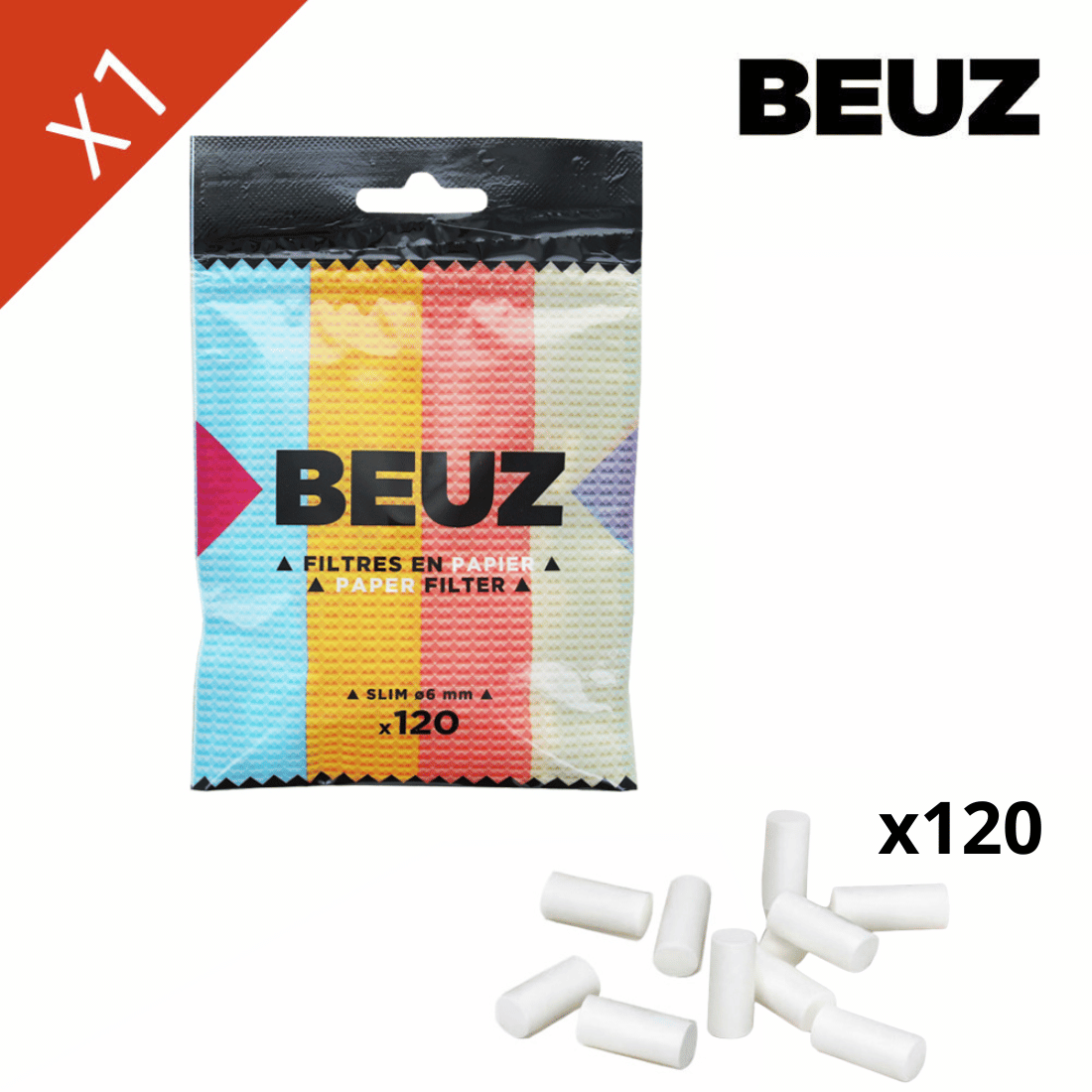 Sachet 120 Filtre Papier Beuz Slim Blanc — vue 2